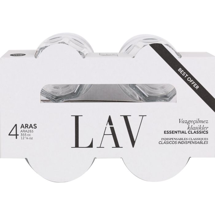 Lav Set 4 Vasos 365cc Aras 8.3x8.3x12cm (12 Cajas)