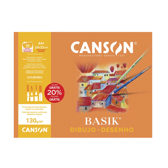 Canson Minipack Dibujo Basik Papel para Dibujo 10 Hojas 130 gr Recuadro 24x32 cm 2