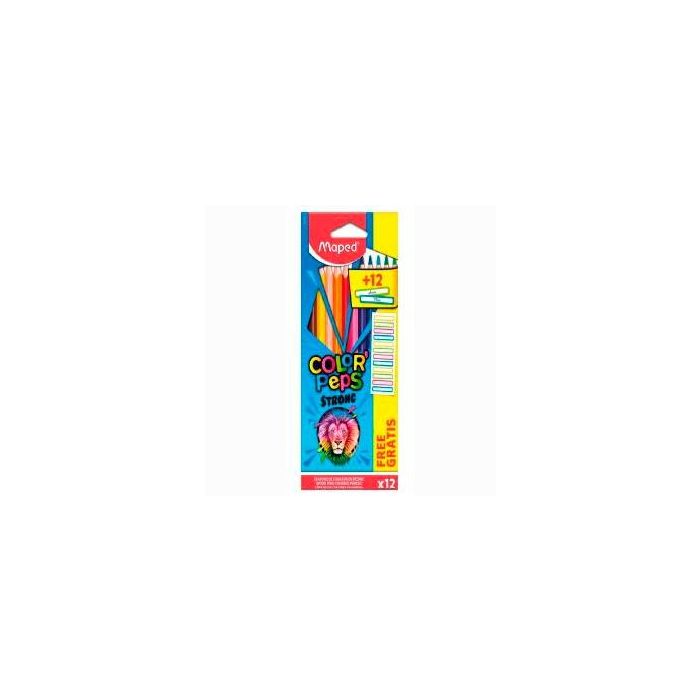 Maped Lápices de colores color´peps strong c/etiquetas estuche de 12 c/surtidos