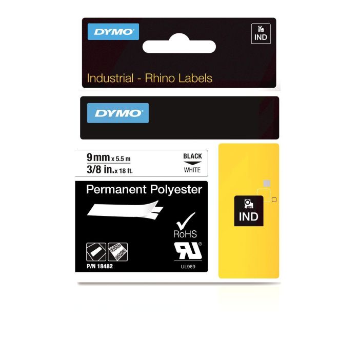 Dymo Rhino Cinta Id1-9, Negro Sobre Blanco, 9 mmx5´5M, Poliéster S0718240 Dymo Rhino Cinta Id1-9, Negro Sobre Blanco, 9 mmx5´5M, Poliéster S0718240