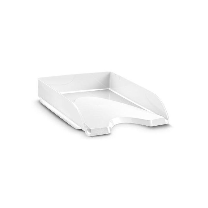 Cep Bandeja de Sobremesa Apilable Plástico Blanco 257x348x66 mm para Documentos A4, Poliestireno Reciclable, Acceso Fácil