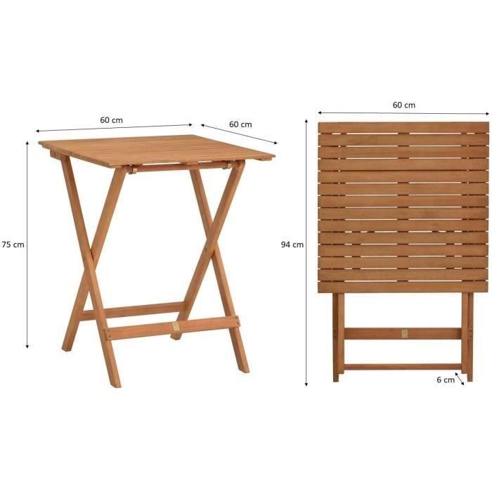 Set de madera de acacia FSC: compuesto por una mesa cuadrada y 2 sillas plegables 3 Set de madera de acacia FSC: compuesto por una mesa cuadrada y 2 sillas plegables 3