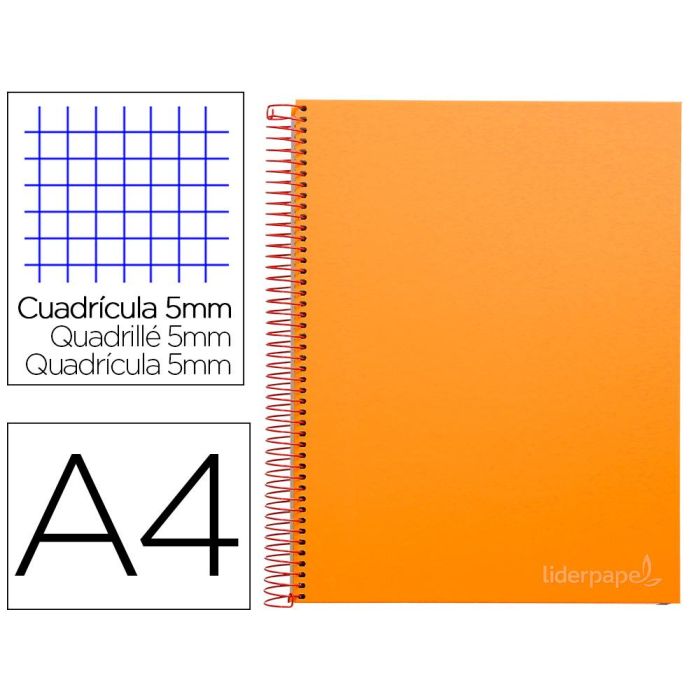 Cuaderno Espiral Liderpapel A4 Micro Jolly Tapa Forrada 140H 75 gr Cuadro 5 mm 5 Bandas4 Taladros Color Naranja