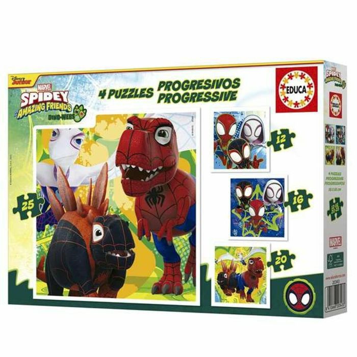 Educa Puzzles Progresivos Dino Spidey EDU8412668203433 - 12+16+20+25 piezas