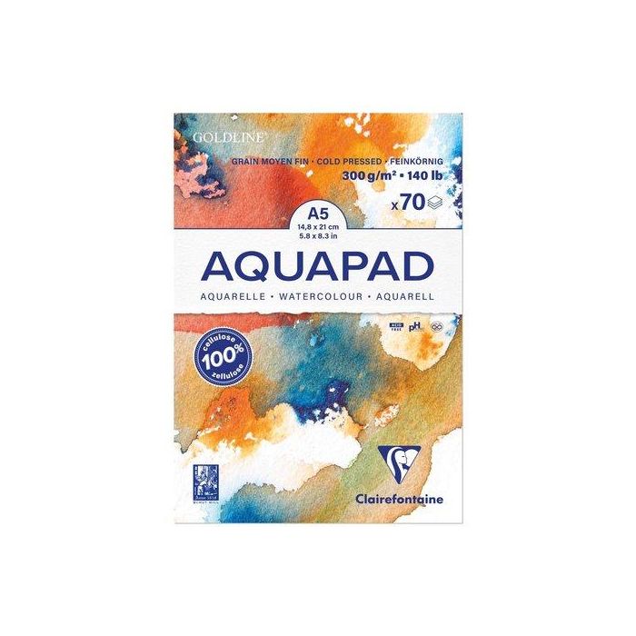 Bloc De Dibujo Clairefontaine Aquapad Encolado Blanco Grano Medio-Fino Tecnicas Humedas A5 300G 70H (Set de 3)