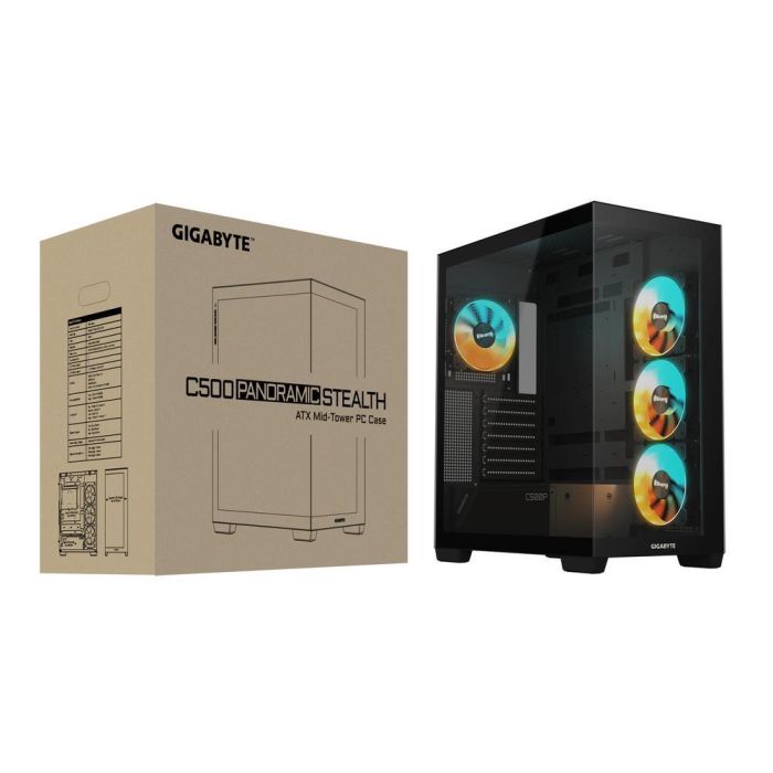 GIGABYTE C500 PANORAMIC STEALTH Midi Tower PC Gaming Panorámica con Ventana Lateral Cristal Templado, Soporte ATX, USB 3.2 Gen 2, Negro 7
