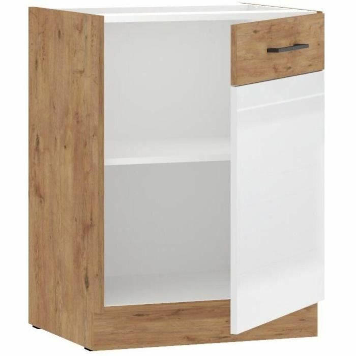 Rock ROCK60D1FWH Mueble bajo de almacenaje con 1 puerta batiente, 60 cm, Roble Lancelot y melamina blanco brillo Rock ROCK60D1FWH Mueble bajo de almacenaje con 1 puerta batiente, 60 cm, Roble Lancelot y melamina blanco brillo
