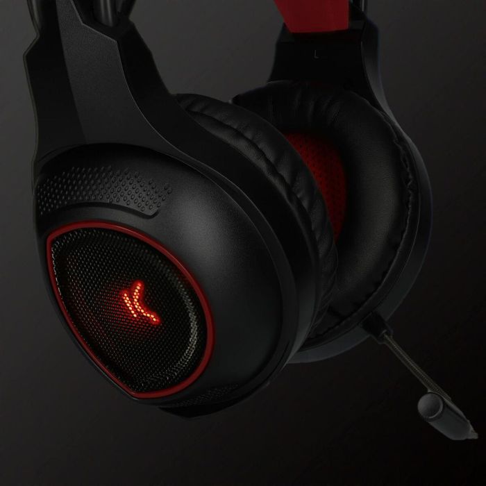 Auriculares con Micrófono Gaming KSIX Drakkar USB LED Negro Rojo 4