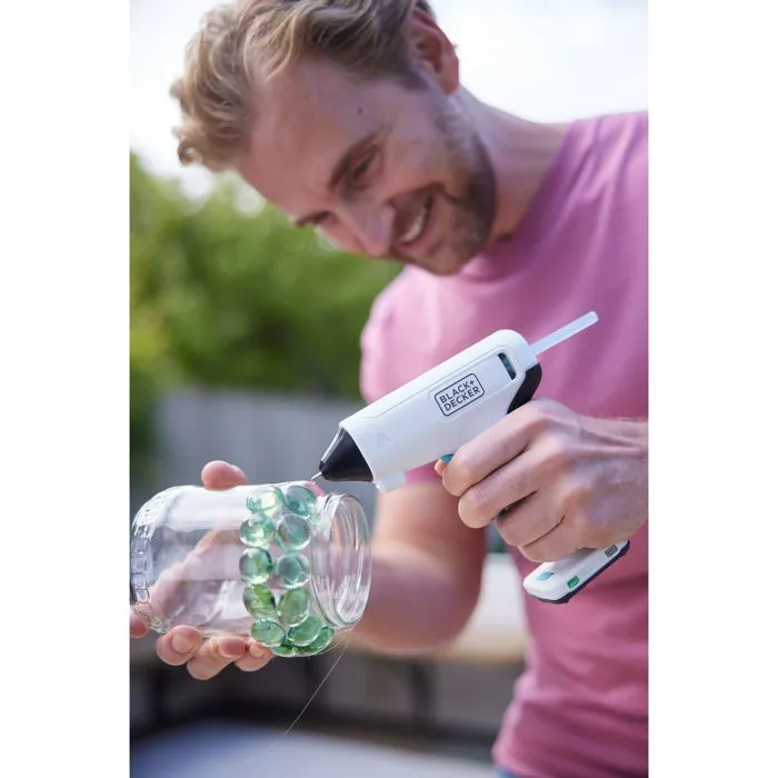 Black+Decker Pistola de Cola BCGL115-XJ 3,6V para Barra de Silicona Ø7 mm con Carga USB Tipo C y Luz LED 5