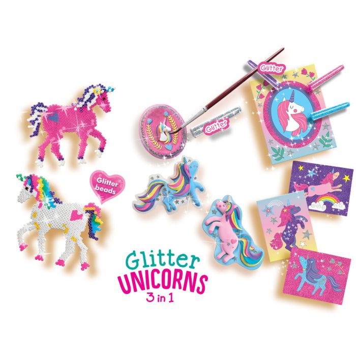 Juego Educativo SES Creative Glitter unicorns 3 in 1 1