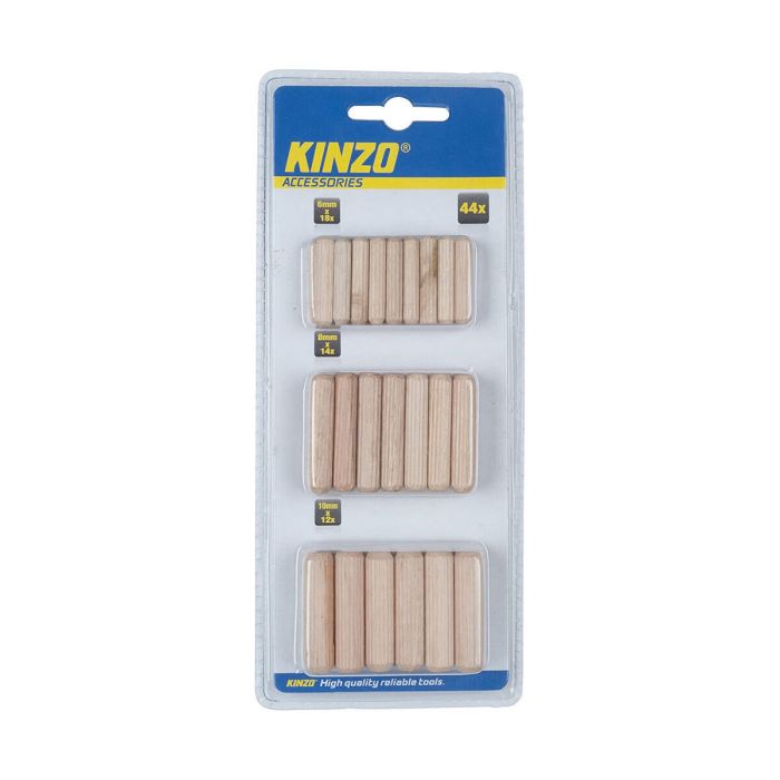 Pack 44 clavijas de madera 1,8x0,6cm, 1,4x0,8cm, 1,2x1cm kinzo