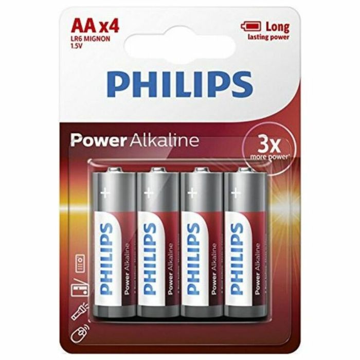 Pila alkalina philips aa - lr06 1,5v (blister 4 unid.) ø14,5x50,5mm