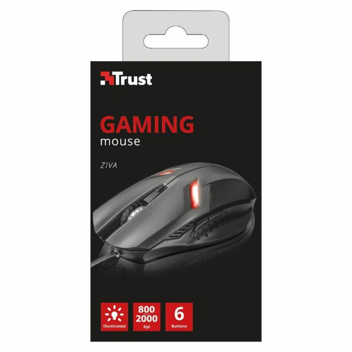 Trust Ratón ziva gaming cable usb seleccion velocidad 800/2000dpi 6 botones iluminacion led gris/negro