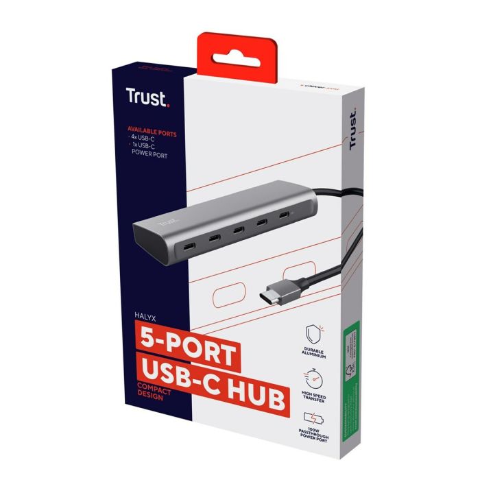 Hub USB Trust 25136 Plateado 10 cm (1 unidad) 5