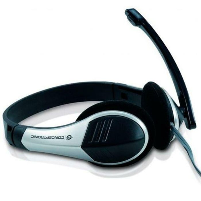 Conceptronic Auriculares Biaural Estereo Micrófono Flexible C- Jack 3.5 mm Plata