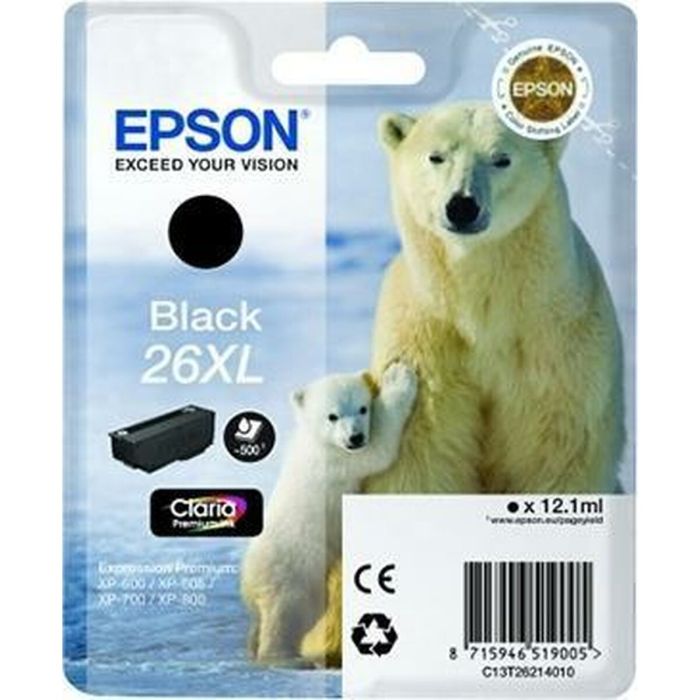 Epson tinta negro claria premium xp 510 520 600 605 610 615 620 625 700 710 720 800 810 820 - 26XL alta capacidad