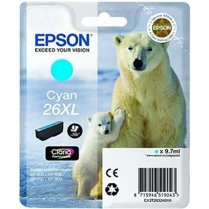 Epson tinta cian claria premium xp 510 520 600 605 610 615 620 625 700 710 720 800 810 820 - 26XL alta capacidad