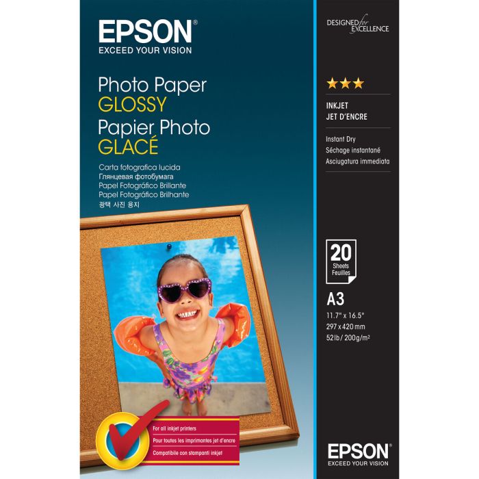 Papel Fotográfico Satinado A3 (20 hojas) Epson C13S042536 A3 20 Hojas (1 unidad)