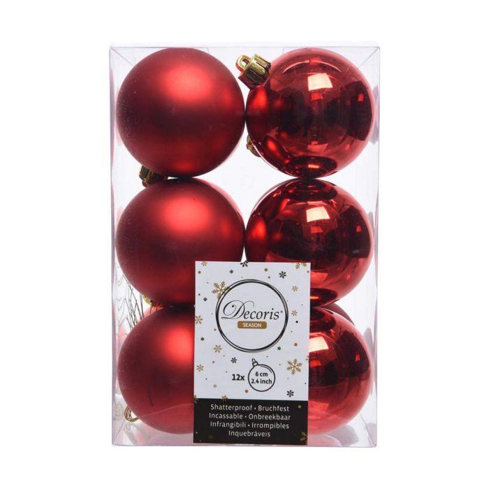 Bolas de Navidad Decoris 12 Unidades Rojo Plástico Ø 6 cm 0 Bolas de Navidad Decoris 12 Unidades Rojo Plástico Ø 6 cm 0