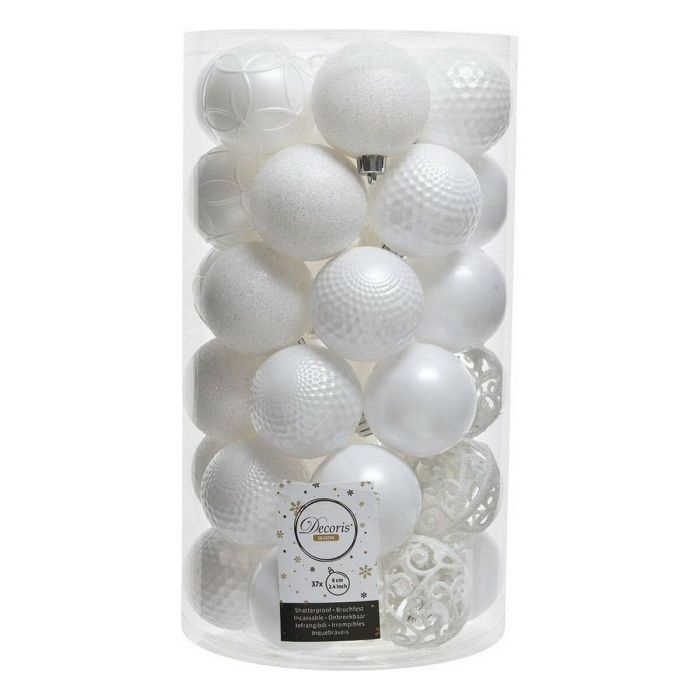 Tubo con 37 bolas blancas decorativas para arbol de navidad ø6cm