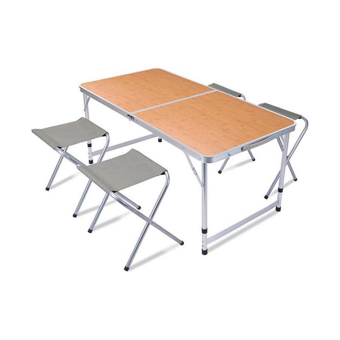 Conjunto de camping. mesa con 4 sillas de aluminio plegables 120x60x70cm