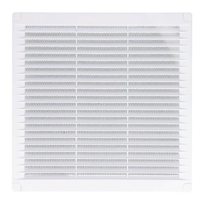 Rejilla ventilación cuadrada con tapones y mosquitera 200x200x7mm abs blanca