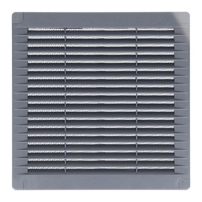 Rejilla ventilación cuadrada con tapones y mosquitera 200x200x7mm abs gris