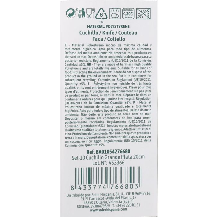 Algon Set 10 Cuchillos Grandes de Plata 20 cm 1
