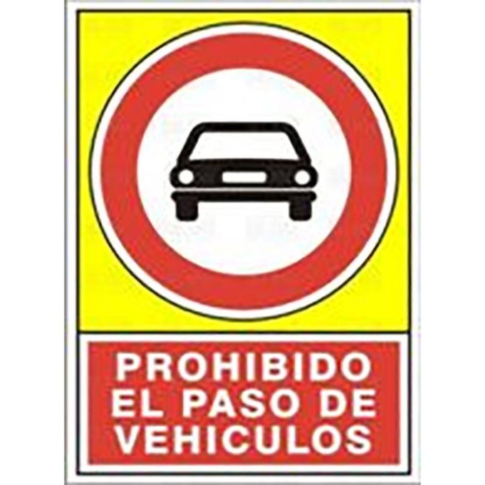 Duver Señal Plástico Prohibido el Paso de Vehículos 420x297mm Señal 497 para parking y accesos