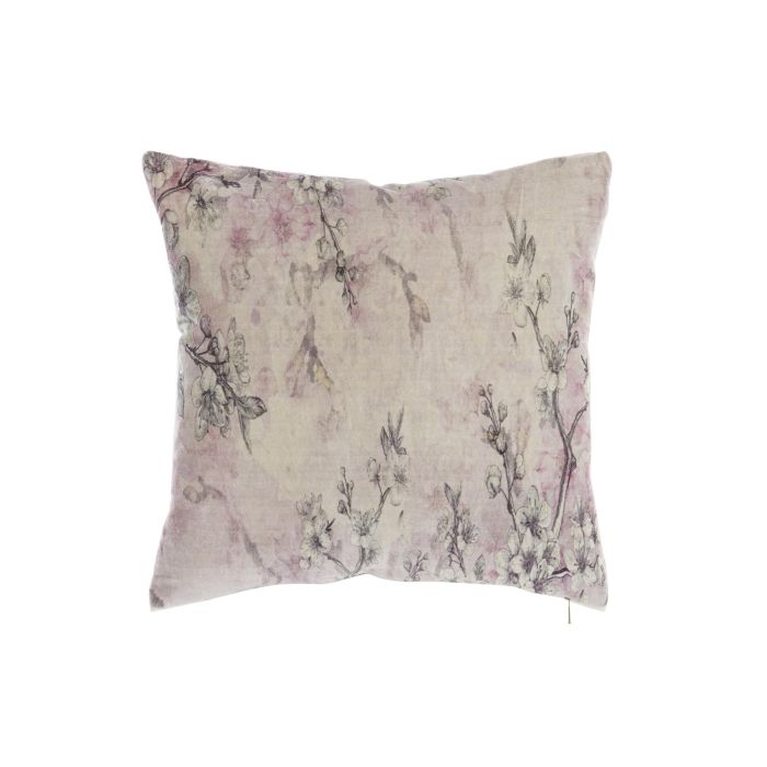 DKD Home Decor Cojin Decoración Hogar Oriental con Flores de Polyester Beige Gris, 45x45 cm, Lavable, Con Cremallera, Pack de 2 Unidades
