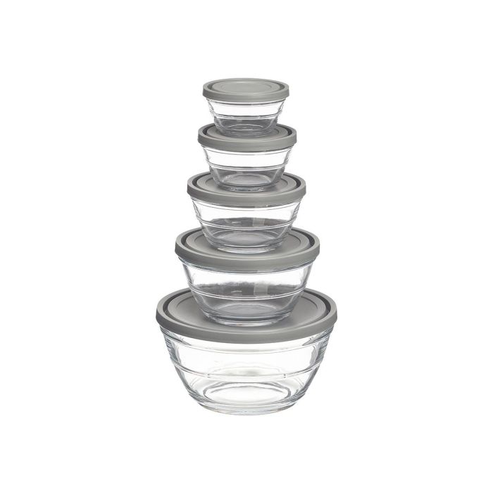 Vivalto Set 5 Fiambreras Redondas Gris Cristal 2.4L 1.1L 600ML 280ML 180ML (Set de 6) 1