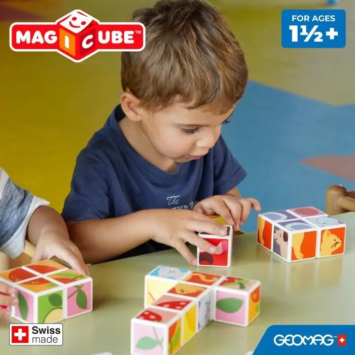 Geomag MAGICUBE Animal Friends 4 cubos, Juego de construcción magnética con cubos para niños a partir de 18 meses 4