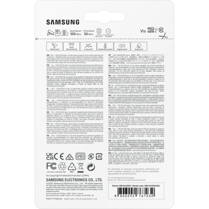 Tarjeta Micro SD Samsung MB-MJ32KA/EU 32 GB 1 Tarjeta Micro SD Samsung MB-MJ32KA/EU 32 GB 1