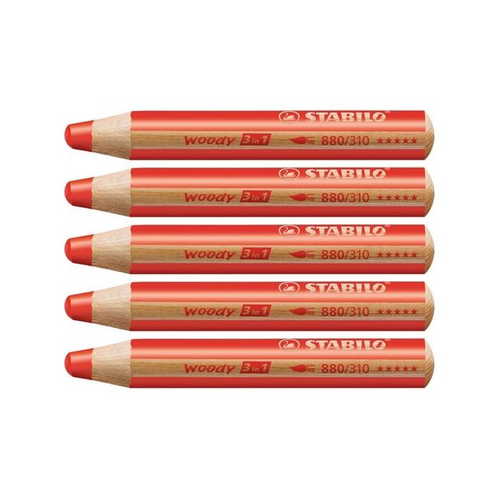 Stabilo lápices de colores woody 3 en 1 estuche de 5 rojo carmín