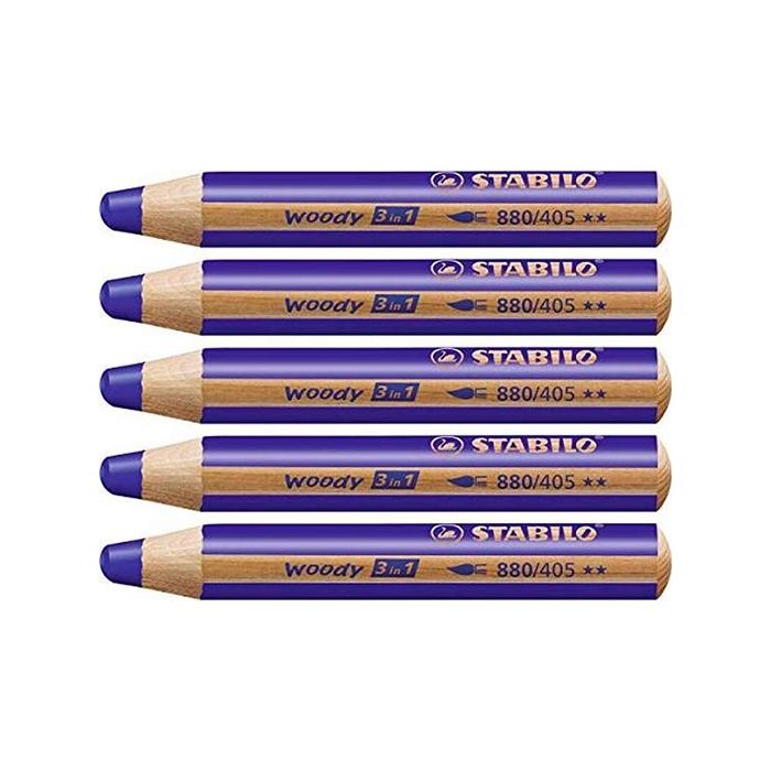 Stabilo lápices de colores woody 3 en 1 estuche de 5 azul ultramar