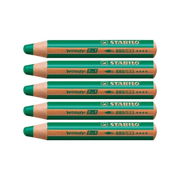 Stabilo lápices de colores woody 3 en 1 estuche de 5 verde oscuro