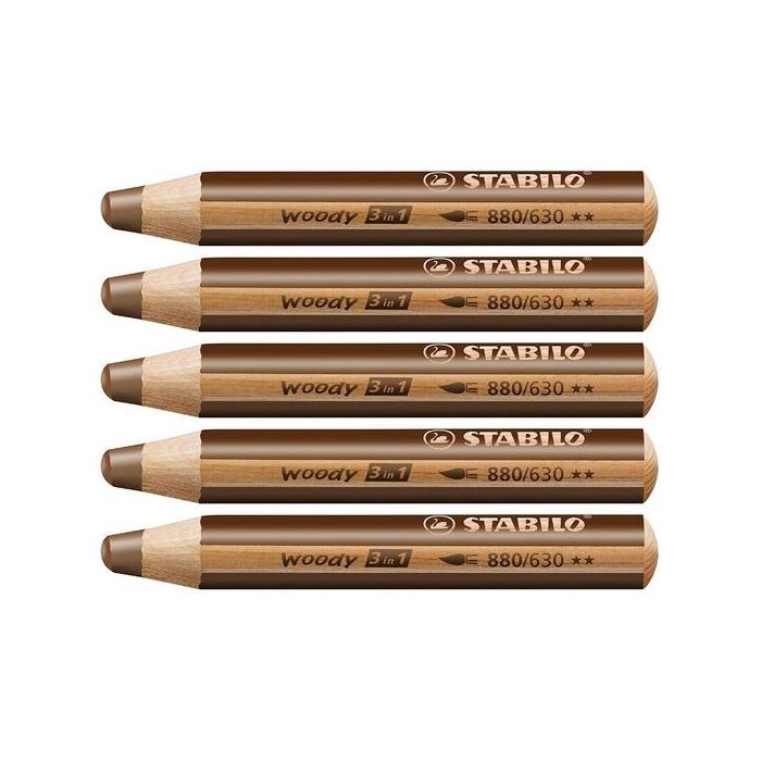 Stabilo lápices de colores woody 3 en 1 estuche de 5 marrón