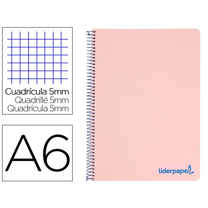 Cuaderno Espiral Liderpapel A6 Micro Wonder Tapa Plastico 120H 90 gr Cuadro 5 mm 4 Bandas Color Rosa