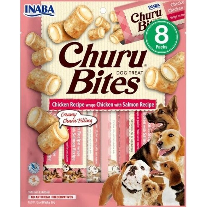 CHURU VET Churu Dog Bites Receta de Pollo con Salmón, 1 Bolsa con 8 Sticks