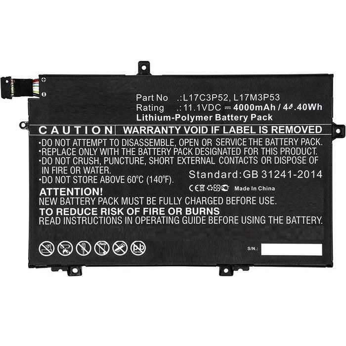 CoreParts Laptop Battery for Lenovo 44.00Wh Li-ion 11.1V 4000mAh Black, 20LS0015UK, 20LS0016MH, 20LS001WAU, 20LSS09C00, ThinkPad L480, ThinkPad L