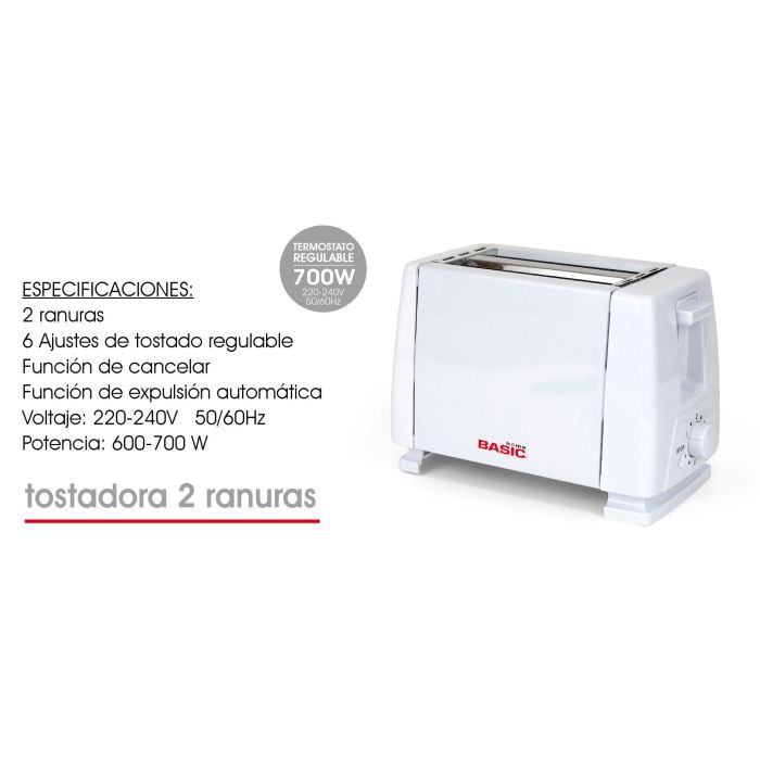 Tostadora Blanca Basic Home 2 Ranuras 700W (4 Unidades) 5 Tostadora Blanca Basic Home 2 Ranuras 700W (4 Unidades) 5