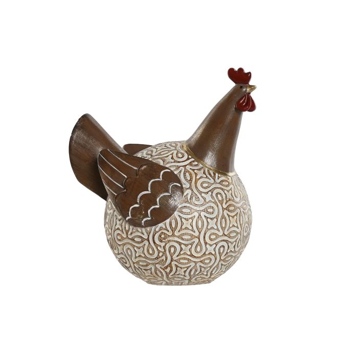 DKD Home Decor Figura Decorativa Gallina Shabby Farm Resina Natural Marrón 14 x 20.5 x 18.5 cm Set de 2 Unidades