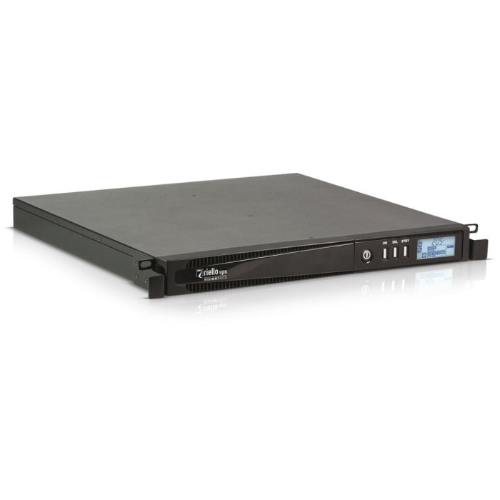 Riello VSR 800 sistema alimentación ininterrumpida (UPS) Línea Interactiva 0.8 kVA 640 W 4 Salidas AC Montaje en Rack 1U Negro