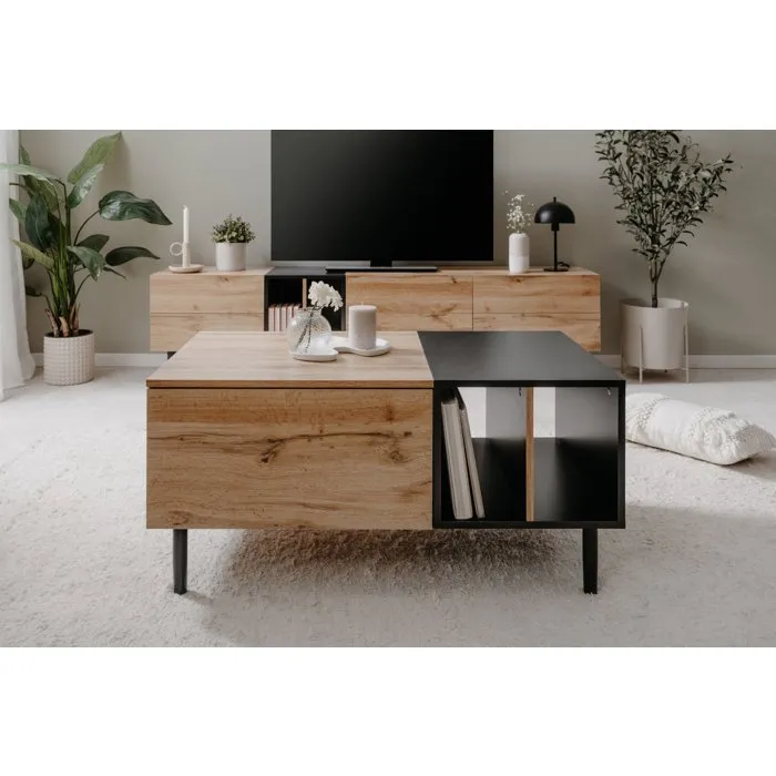 LONA LONA003639 Mesa de Centro Rectangular Roble Artesanal / Negro 100 x 46,5 x 55 cm 1 LONA LONA003639 Mesa de Centro Rectangular Roble Artesanal / Negro 100 x 46,5 x 55 cm 1