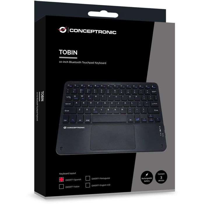 Conceptronic Teclado Inalámbrico Bluetooth Español QWERTY 10" Tenkeyless Multi-dispositivo Recargable Negro 5