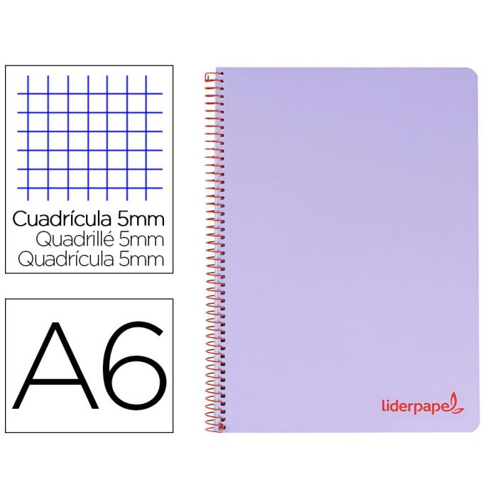 Cuaderno Espiral Liderpapel A6 Micro Wonder Tapa Plastico 120H 90 gr Cuadro 5 mm 4 Bandas Color Violeta