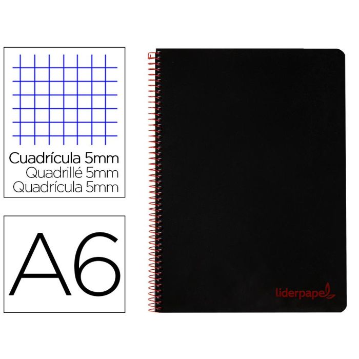 Cuaderno Espiral Liderpapel A6 Micro Wonder Tapa Plastico 120H 90 gr Cuadro 5 mm 4 Bandas Color Negro
