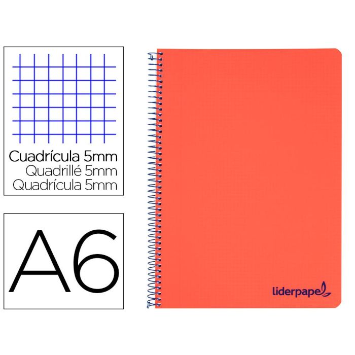 Cuaderno Espiral Liderpapel A6 Micro Wonder Tapa Plastico 120H 90 gr Cuadro 5 mm 4 Bandas Color Rojo