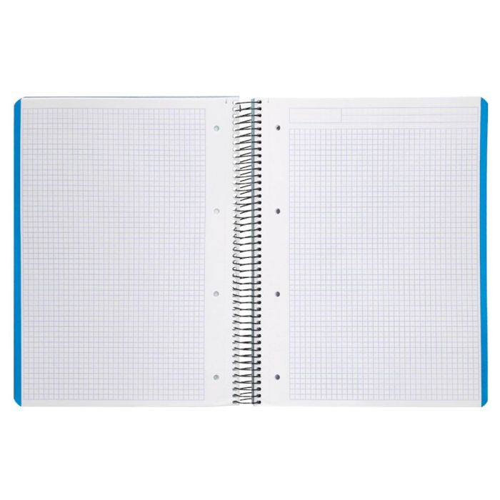 Cuaderno Espiral Liderpapel A4 Micro Wonder Tapa Plastico 120H 90 gr Cuadro 5 mm 5 Banda4 Taladros Color Celeste
