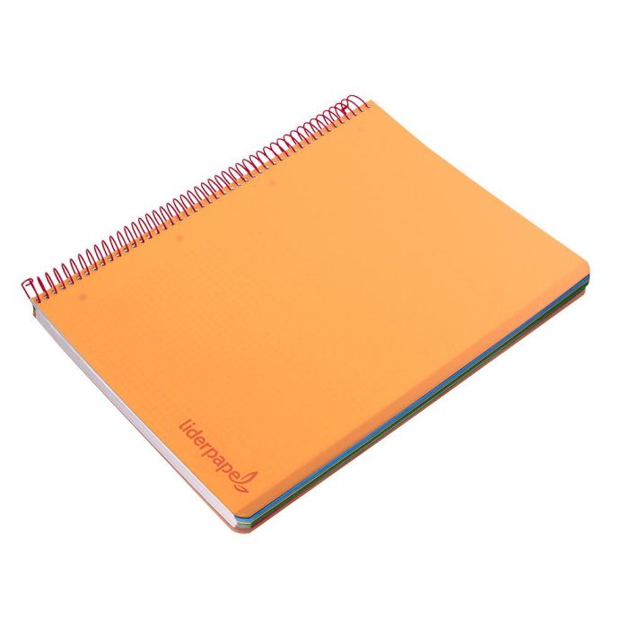 Cuaderno Espiral Liderpapel A4 Micro Wonder Tapa Plastico 120H 90 gr Cuadro 5 mm 5 Banda4 Taladros Color Naranja